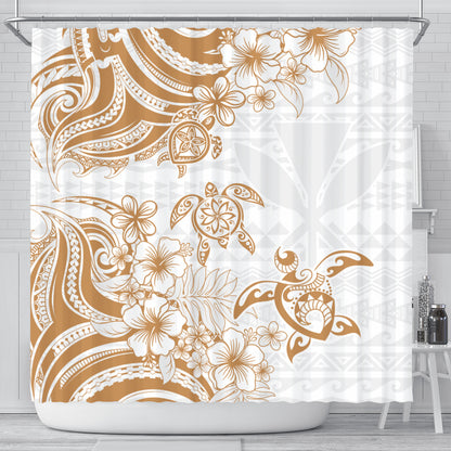 Hawaii Shower Curtain Kanaka Maoli Hibiscus Polynesian Tribal Turtle Print Style