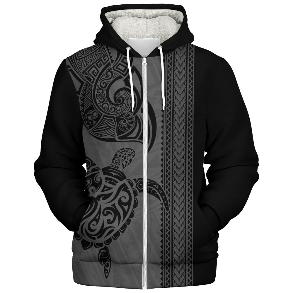 Hawaii Sherpa Hoodie Polynesia Tribal Turtle Tattoo