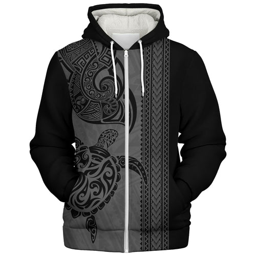 Hawaii Sherpa Hoodie Polynesia Tribal Turtle Tattoo