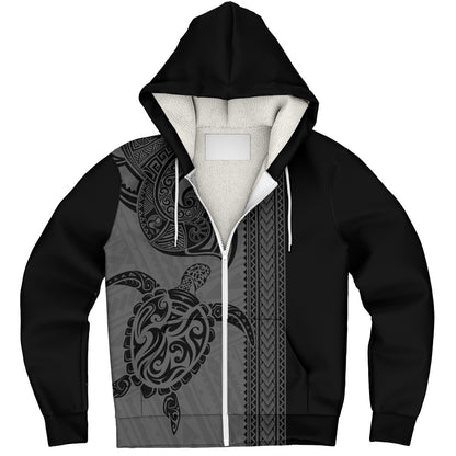 Hawaii Sherpa Hoodie Polynesia Tribal Turtle Tattoo