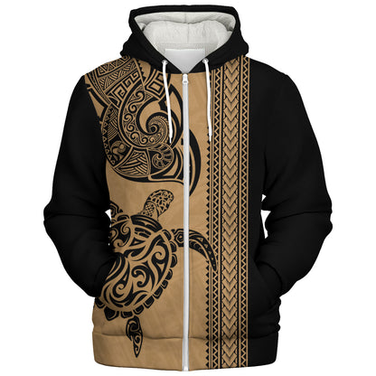 Hawaii Sherpa Hoodie Polynesia Tribal Turtle Tattoo