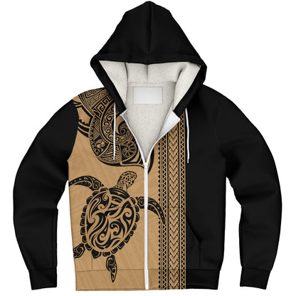 Hawaii Sherpa Hoodie Polynesia Tribal Turtle Tattoo