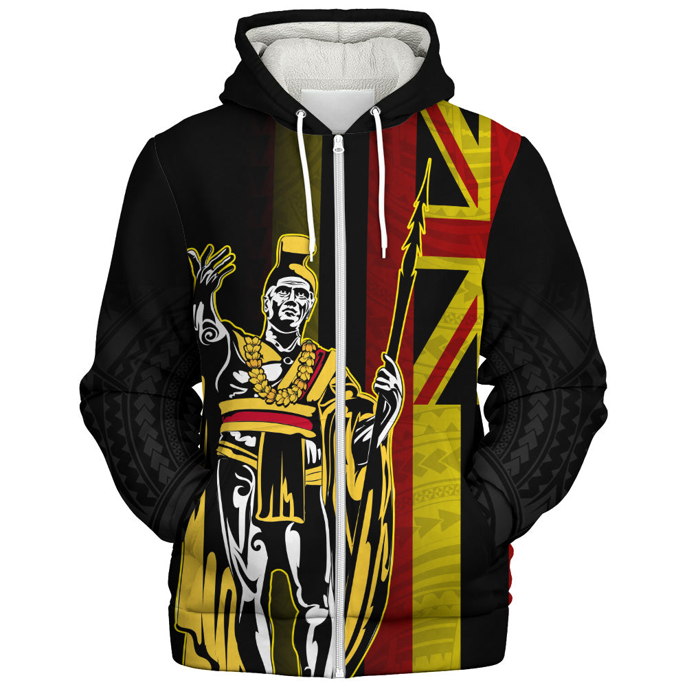 Hawaii Sherpa Hoodie King Kamehameha Gold Flag Island Royalty Style