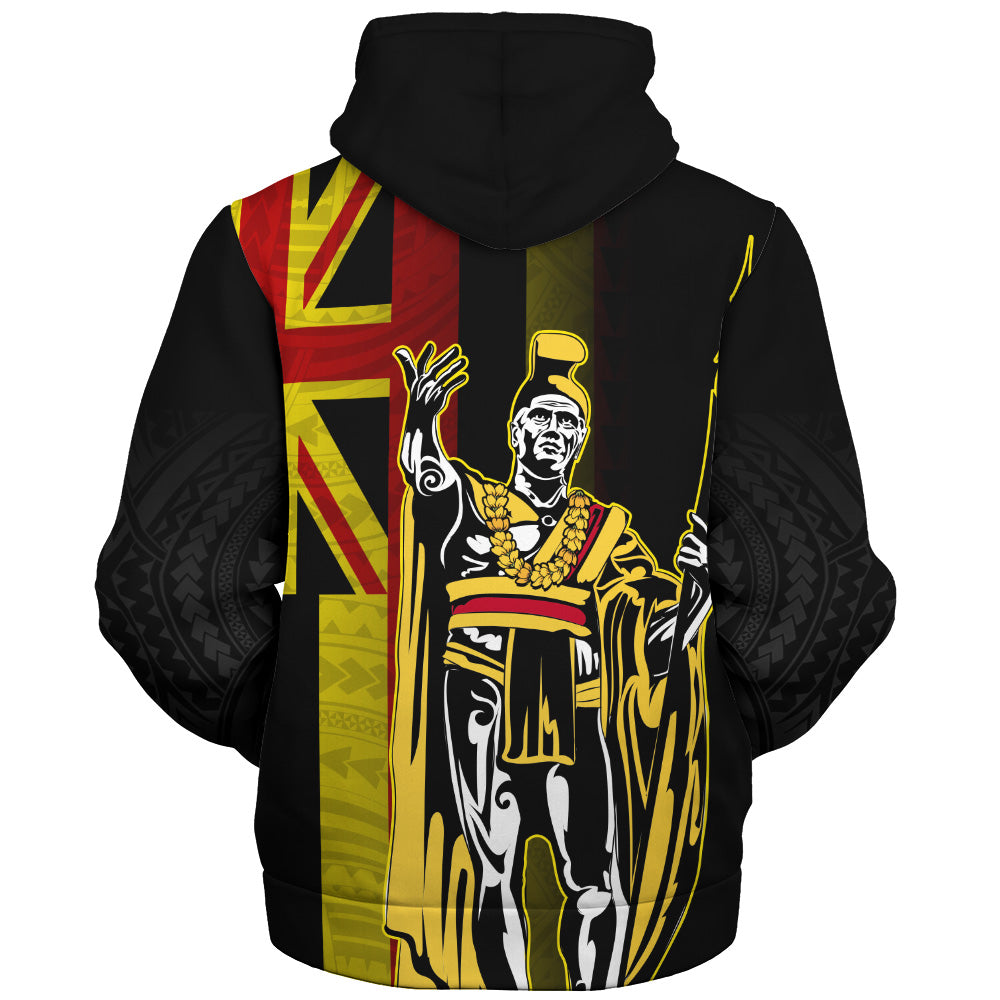 Hawaii Sherpa Hoodie King Kamehameha Gold Flag Island Royalty Style