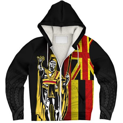 Hawaii Sherpa Hoodie King Kamehameha Gold Flag Island Royalty Style