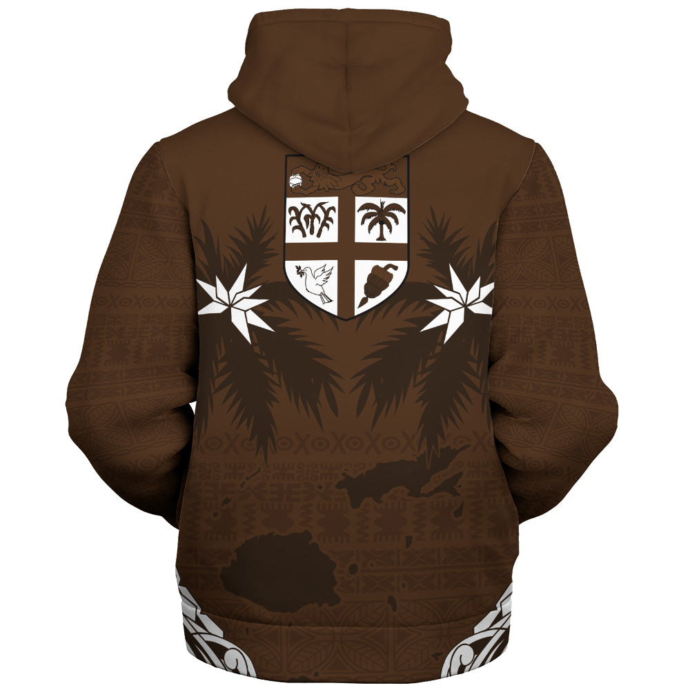 Fiji Sherpa Hoodie Coat Of Arms Flag Islands Brown Tapa Style
