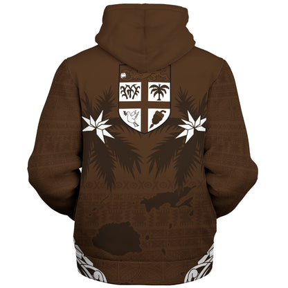 Fiji Sherpa Hoodie Coat Of Arms Flag Islands Brown Tapa Style