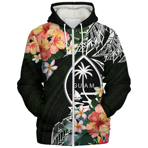 Guam Sherpa Hoodie Tribal Tropical Leaves