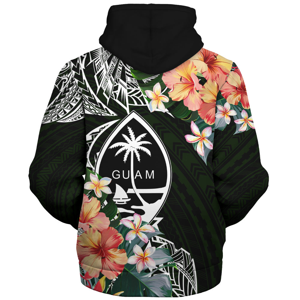 Guam Sherpa Hoodie Tribal Tropical Leaves