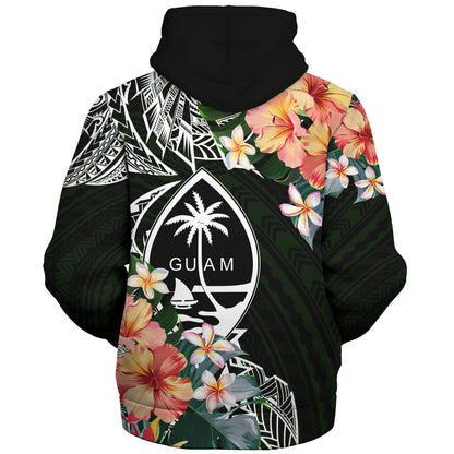 Guam Sherpa Hoodie Tribal Tropical Leaves