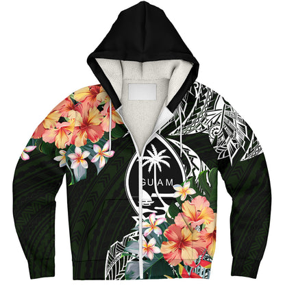 Guam Sherpa Hoodie Tribal Tropical Leaves