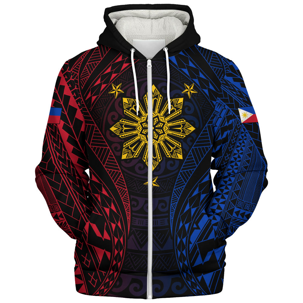 Philippines Filipinos Sherpa Hoodie Sun Flag Tribal Tattoo Pattern