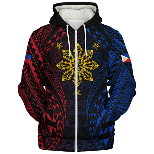 Philippines Filipinos Sherpa Hoodie Sun Flag Tribal Tattoo Pattern