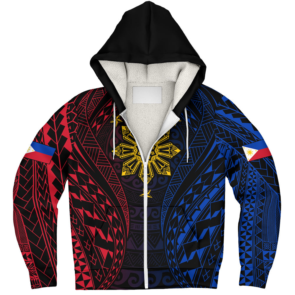 Philippines Filipinos Sherpa Hoodie Sun Flag Tribal Tattoo Pattern