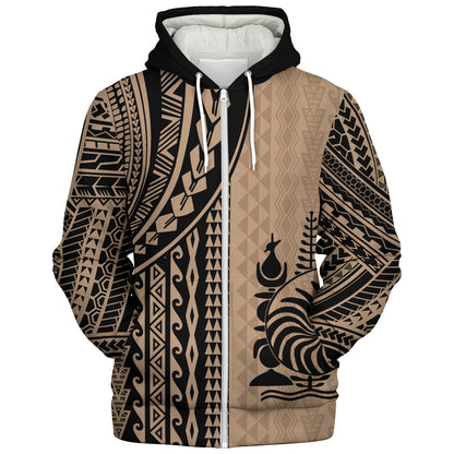 New Caledonia Sherpa Hoodie Polynesian Tattoo
