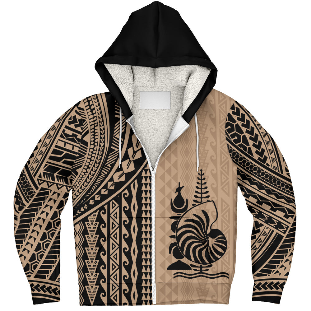 New Caledonia Sherpa Hoodie Polynesian Tattoo