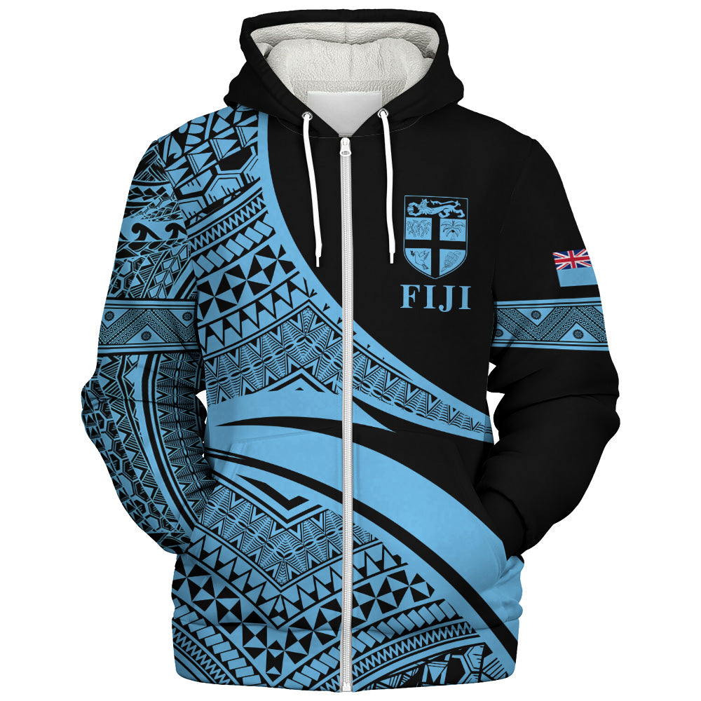 Fiji Sherpa Hoodie Coat Of Arms Flag Masi Tapa Tribal Style