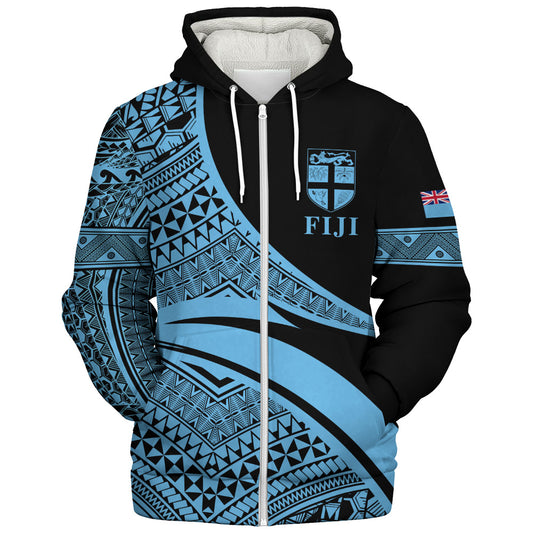 Fiji Sherpa Hoodie Coat Of Arms Flag Masi Tapa Tribal Style