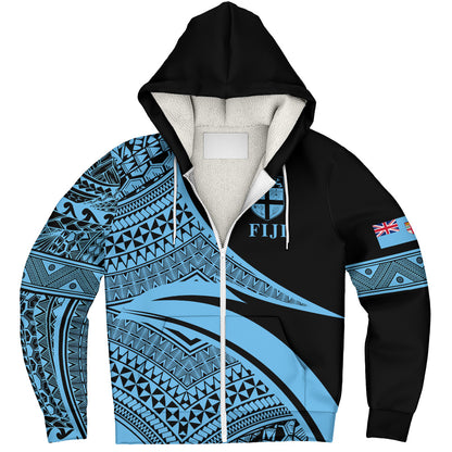 Fiji Sherpa Hoodie Coat Of Arms Flag Masi Tapa Tribal Style