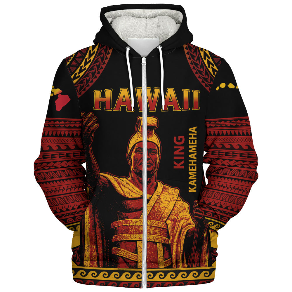 Hawaii Sherpa Hoodie King Kamehameha Unity Kanaka Maoli Tribal Style