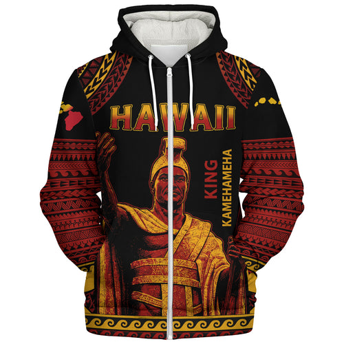Hawaii Sherpa Hoodie King Kamehameha Unity Kanaka Maoli Tribal Style