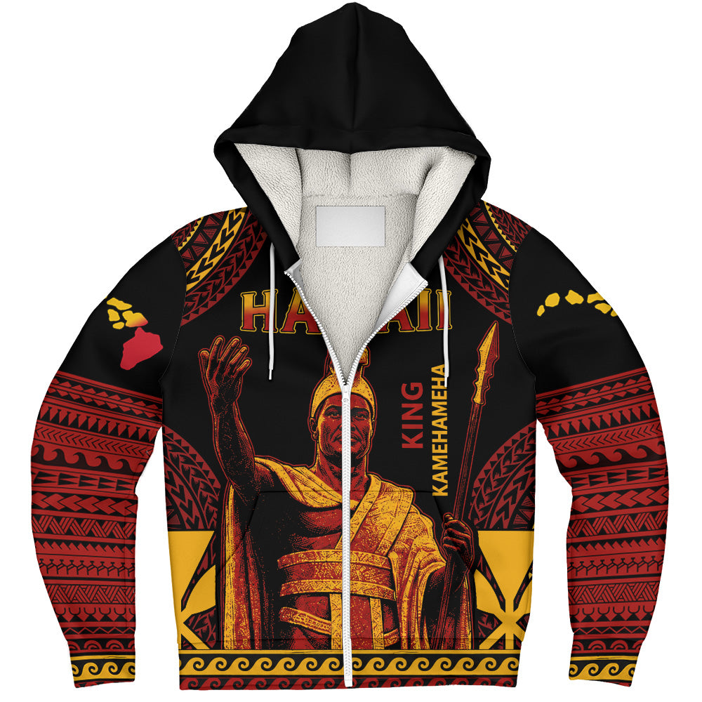 Hawaii Sherpa Hoodie King Kamehameha Unity Kanaka Maoli Tribal Style