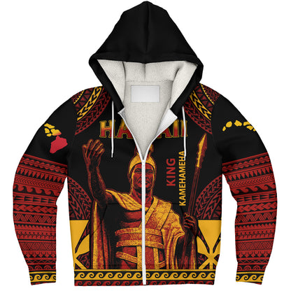 Hawaii Sherpa Hoodie King Kamehameha Unity Kanaka Maoli Tribal Style