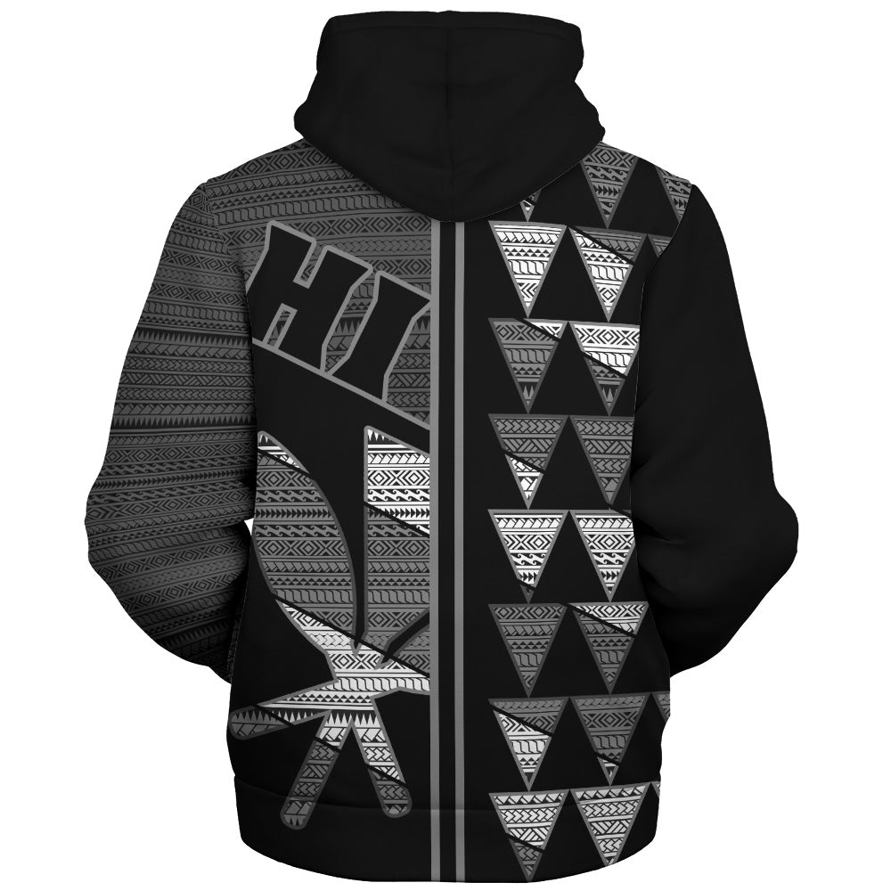 Hawaii Sherpa Hoodie HI Spear Monochrome Tribal Pattern