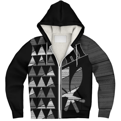 Hawaii Sherpa Hoodie HI Spear Monochrome Tribal Pattern