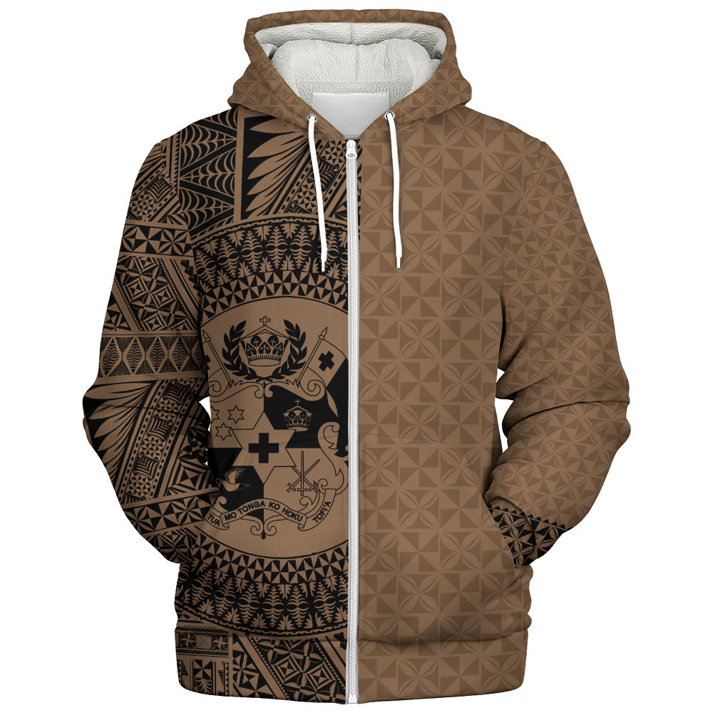 Tonga Sherpa Hoodie Coat Of Arms Ngatu Tapa Heritage Style