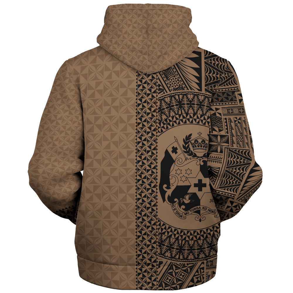 Tonga Sherpa Hoodie Coat Of Arms Ngatu Tapa Heritage Style