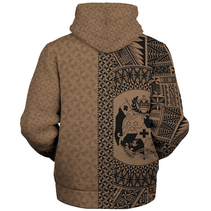 Tonga Sherpa Hoodie Coat Of Arms Ngatu Tapa Heritage Style