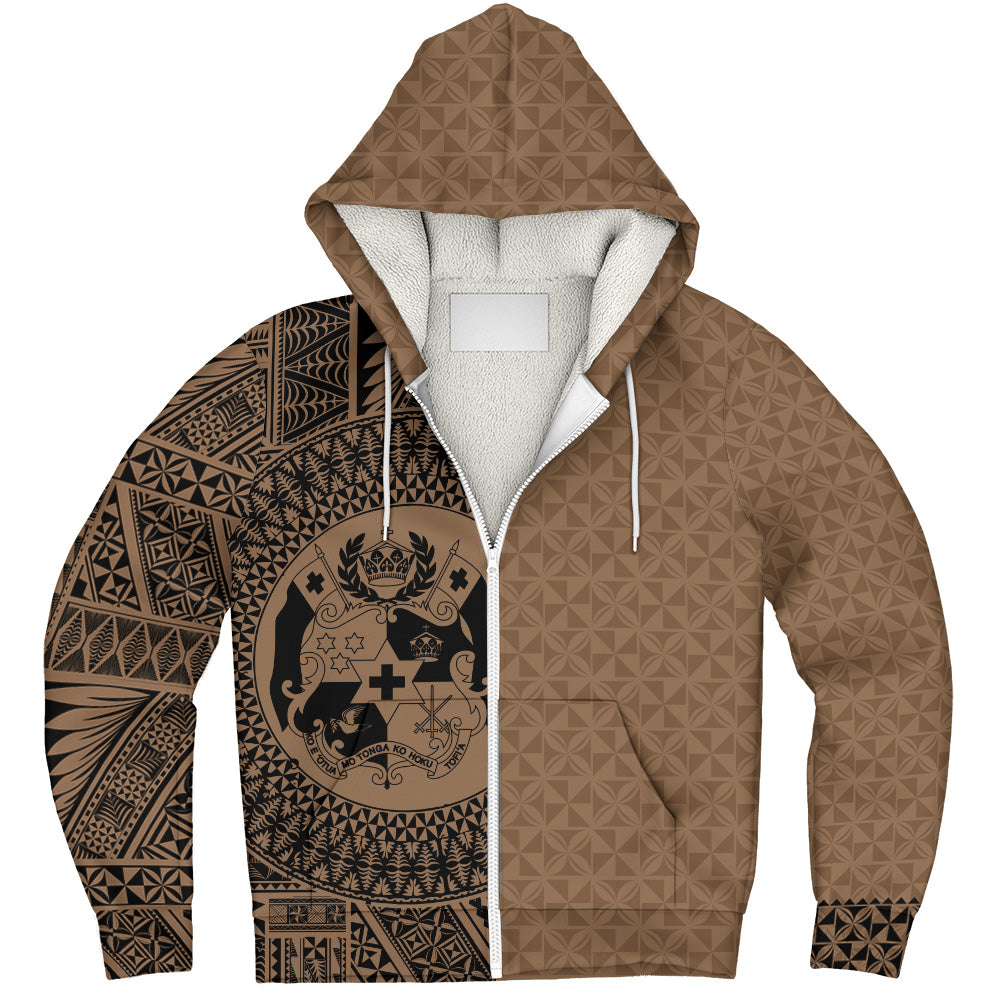 Tonga Sherpa Hoodie Coat Of Arms Ngatu Tapa Heritage Style
