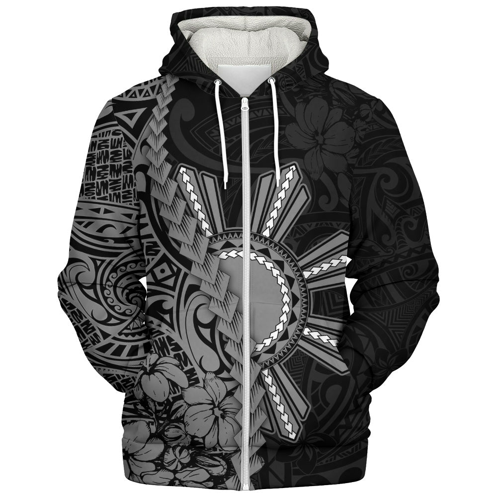 Philippines Filipinos Sherpa Hoodie Sampaguita Flower Tribal Fusion Style