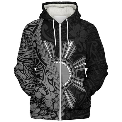 Philippines Filipinos Sherpa Hoodie Sampaguita Flower Tribal Fusion Style