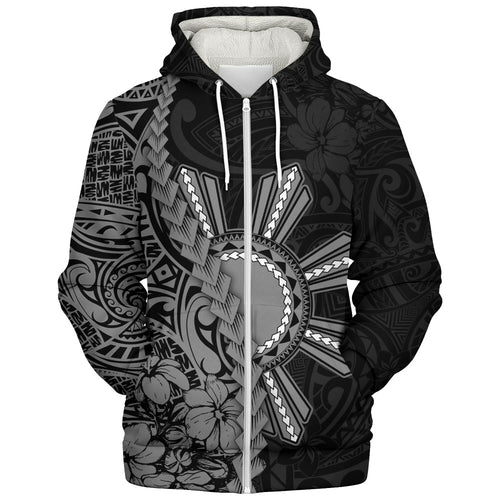 Philippines Filipinos Sherpa Hoodie Sampaguita Flower Tribal Fusion Style