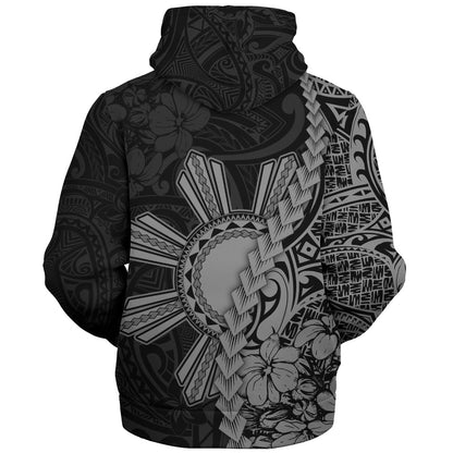 Philippines Filipinos Sherpa Hoodie Sampaguita Flower Tribal Fusion Style