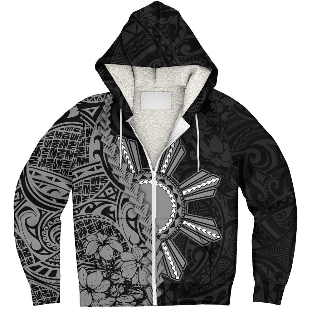 Philippines Filipinos Sherpa Hoodie Sampaguita Flower Tribal Fusion Style