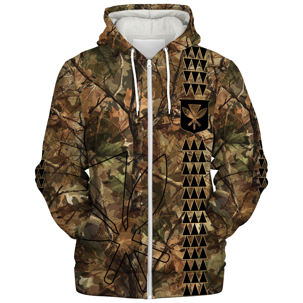 Hawaii Sherpa Hoodie Woodland Kanaka Camo Style