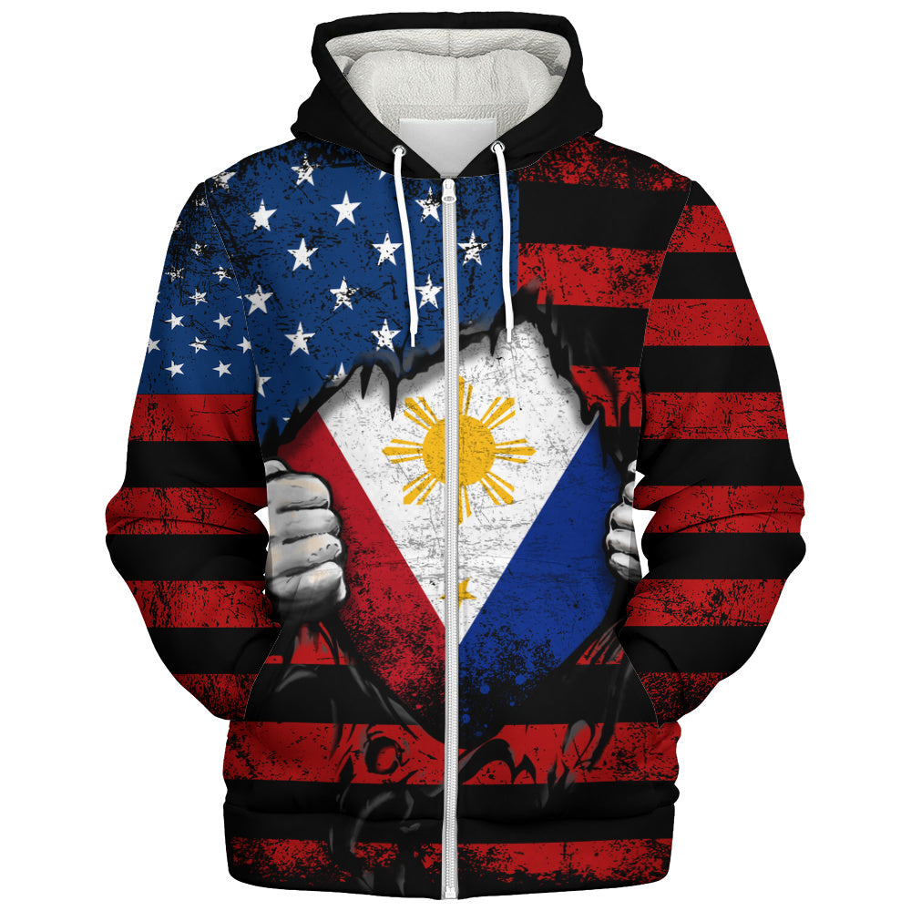 Philippines Filipinos Sherpa Hoodie Heart American Soul