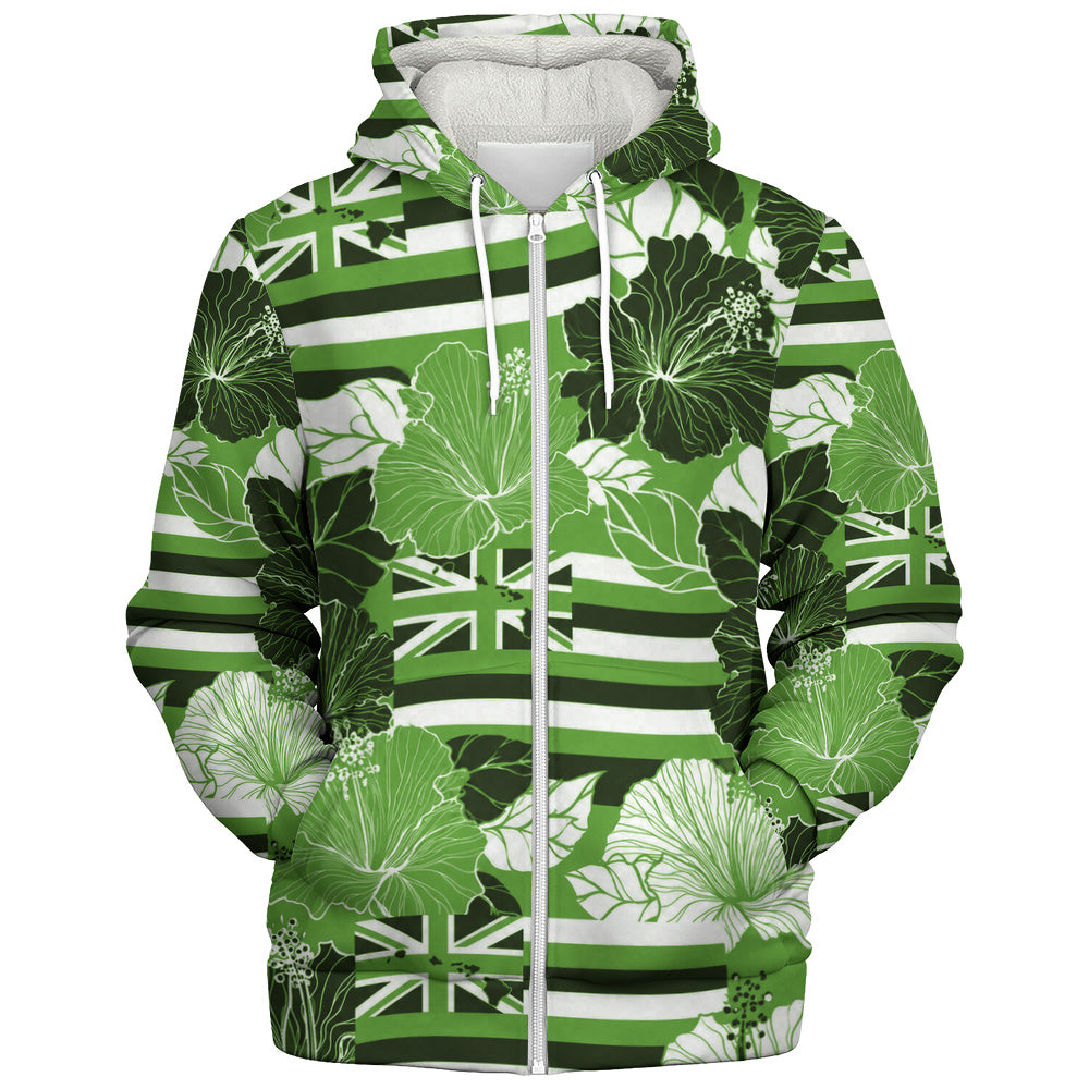Hawaii Sherpa Hoodie Hibiscus Flag Map Island Pride