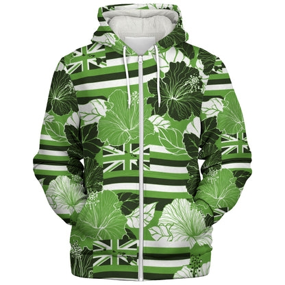 Hawaii Sherpa Hoodie Hibiscus Flag Map Island Pride