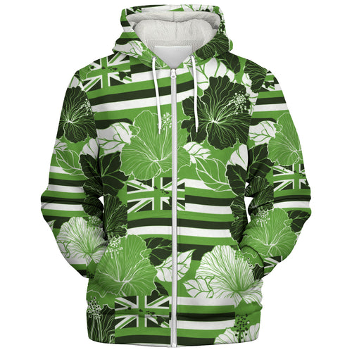 Hawaii Sherpa Hoodie Hibiscus Flag Map Island Pride