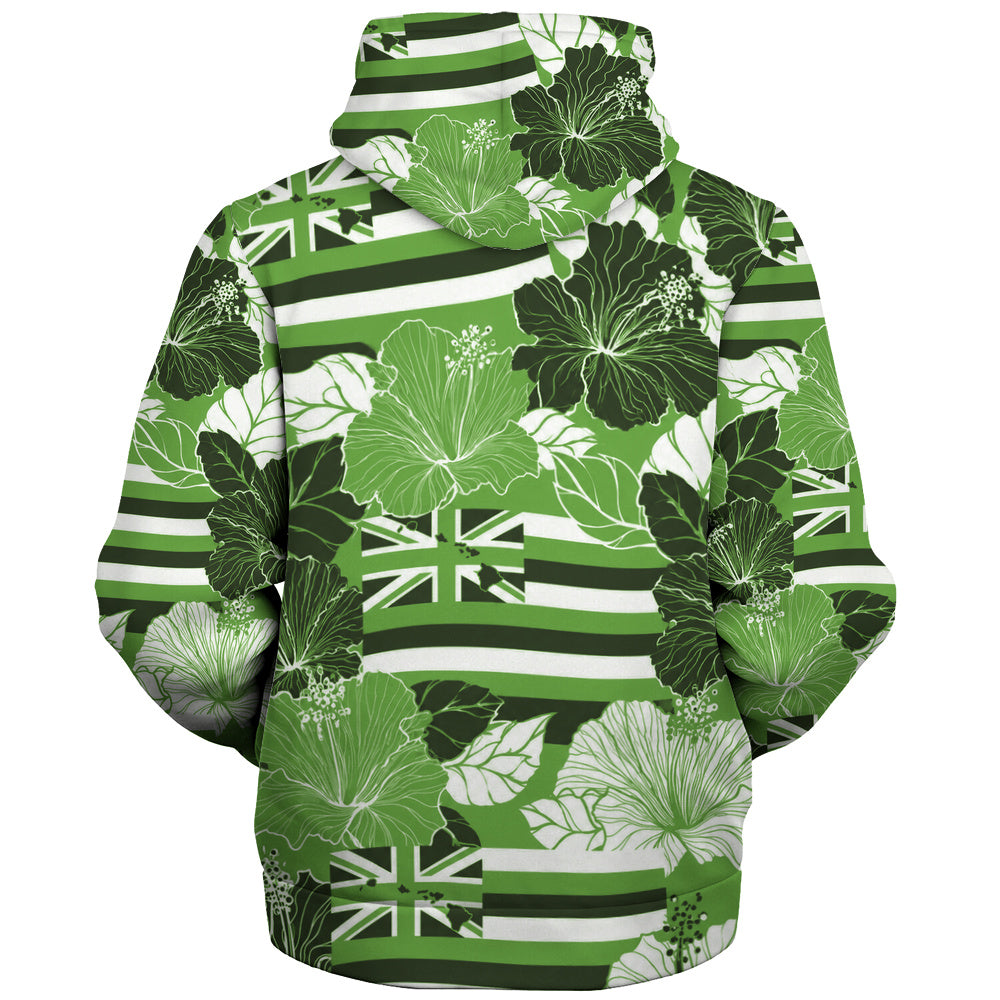 Hawaii Sherpa Hoodie Hibiscus Flag Map Island Pride