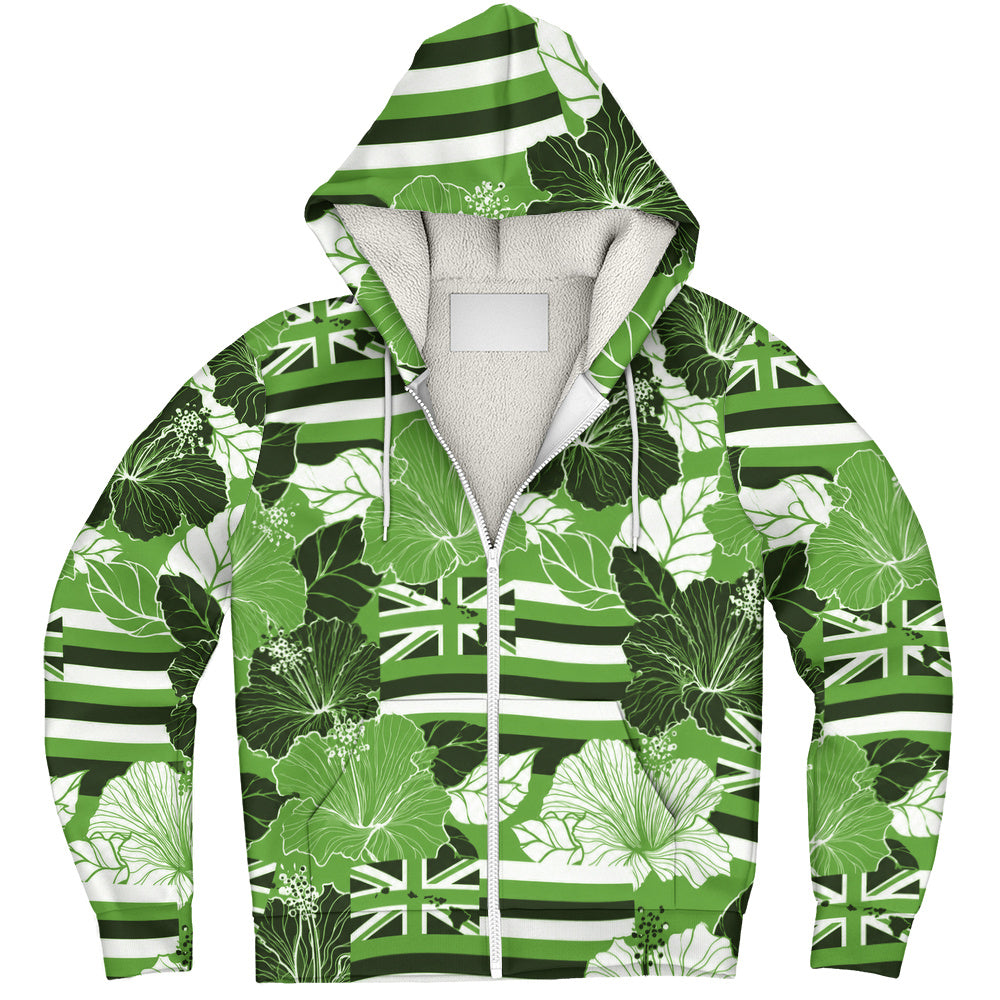 Hawaii Sherpa Hoodie Hibiscus Flag Map Island Pride