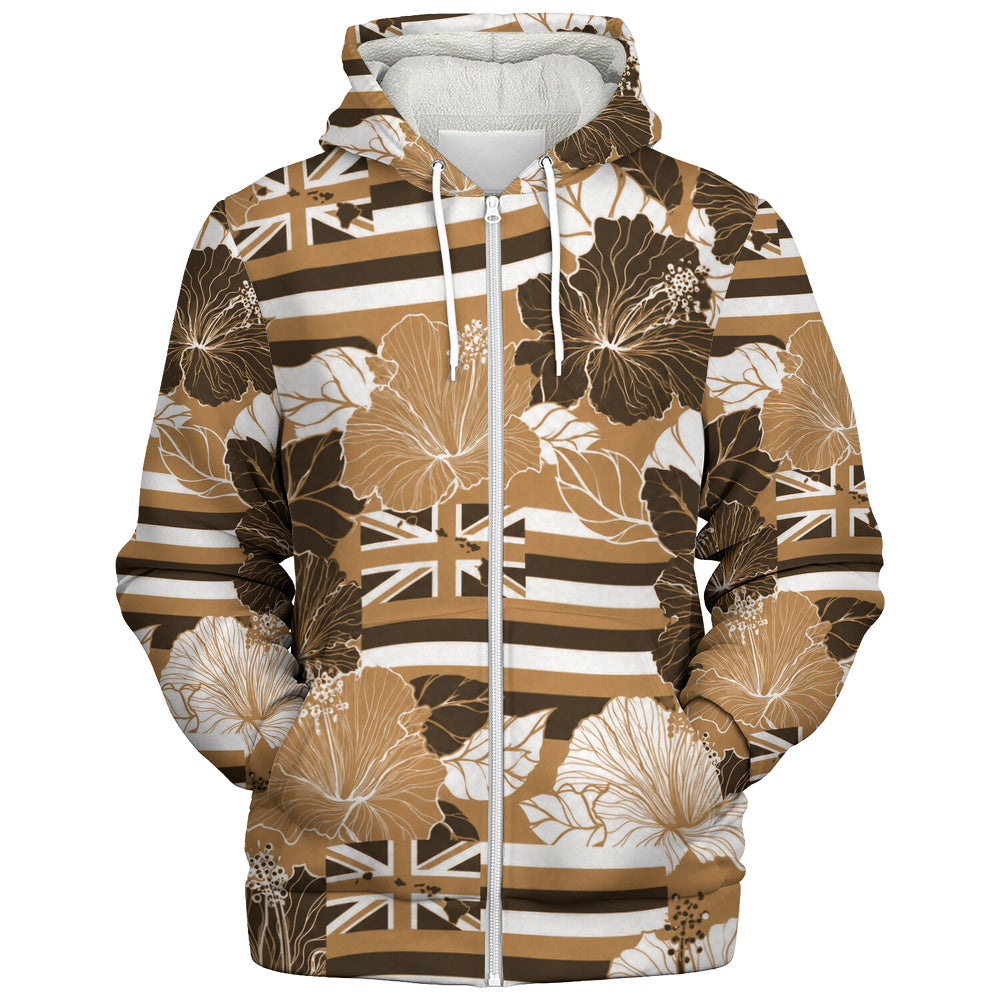 Hawaii Sherpa Hoodie Hibiscus Flag Map Island Pride