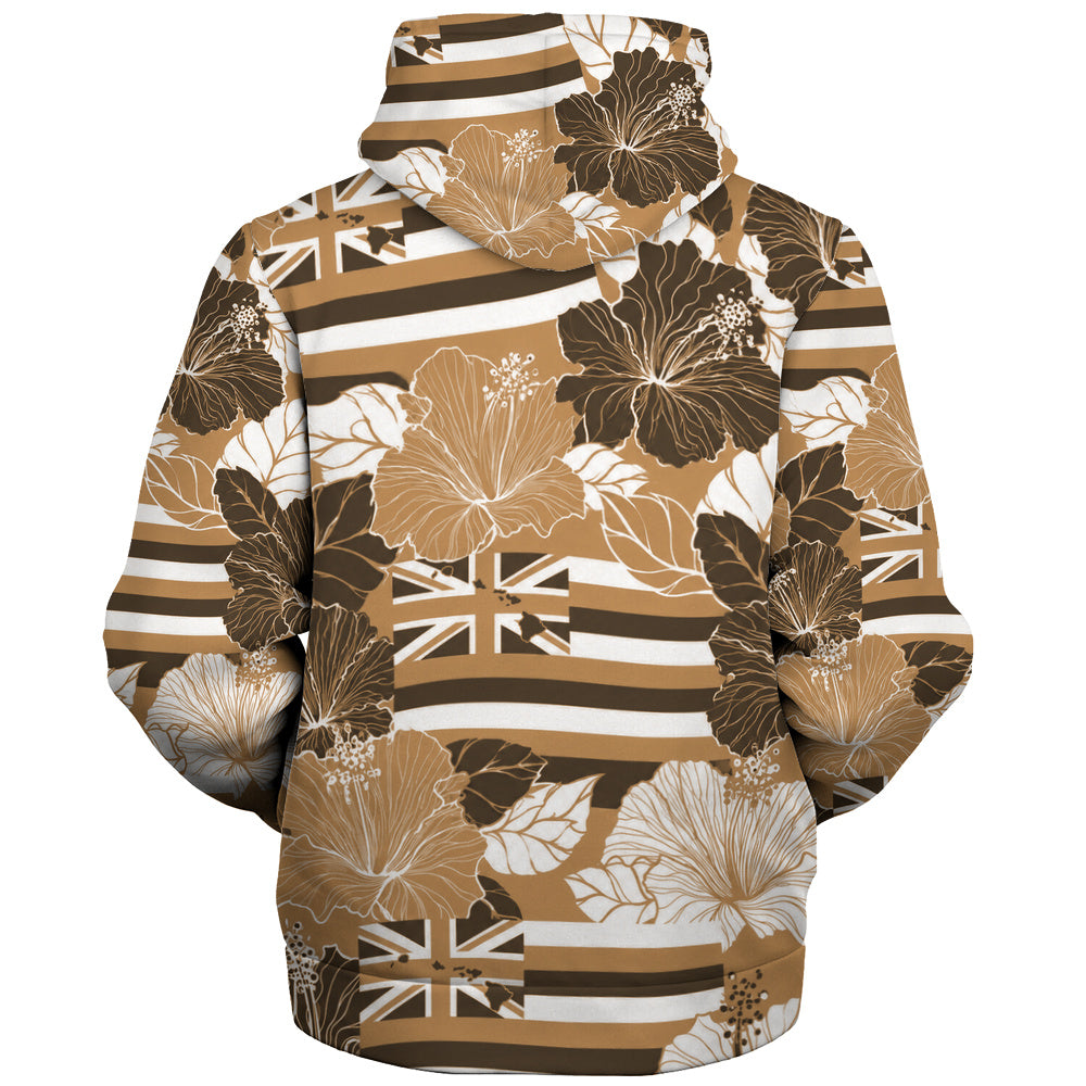 Hawaii Sherpa Hoodie Hibiscus Flag Map Island Pride