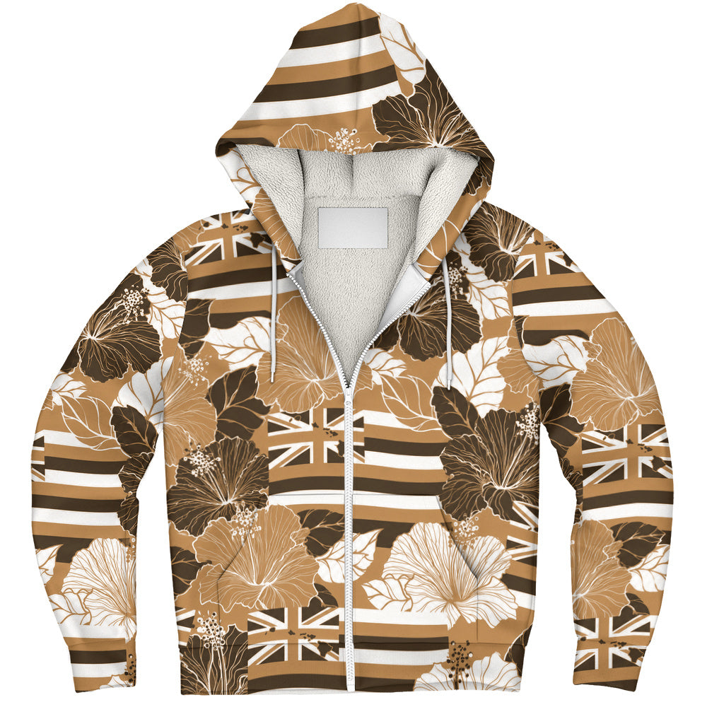 Hawaii Sherpa Hoodie Hibiscus Flag Map Island Pride