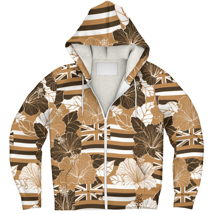 Hawaii Sherpa Hoodie Hibiscus Flag Map Island Pride