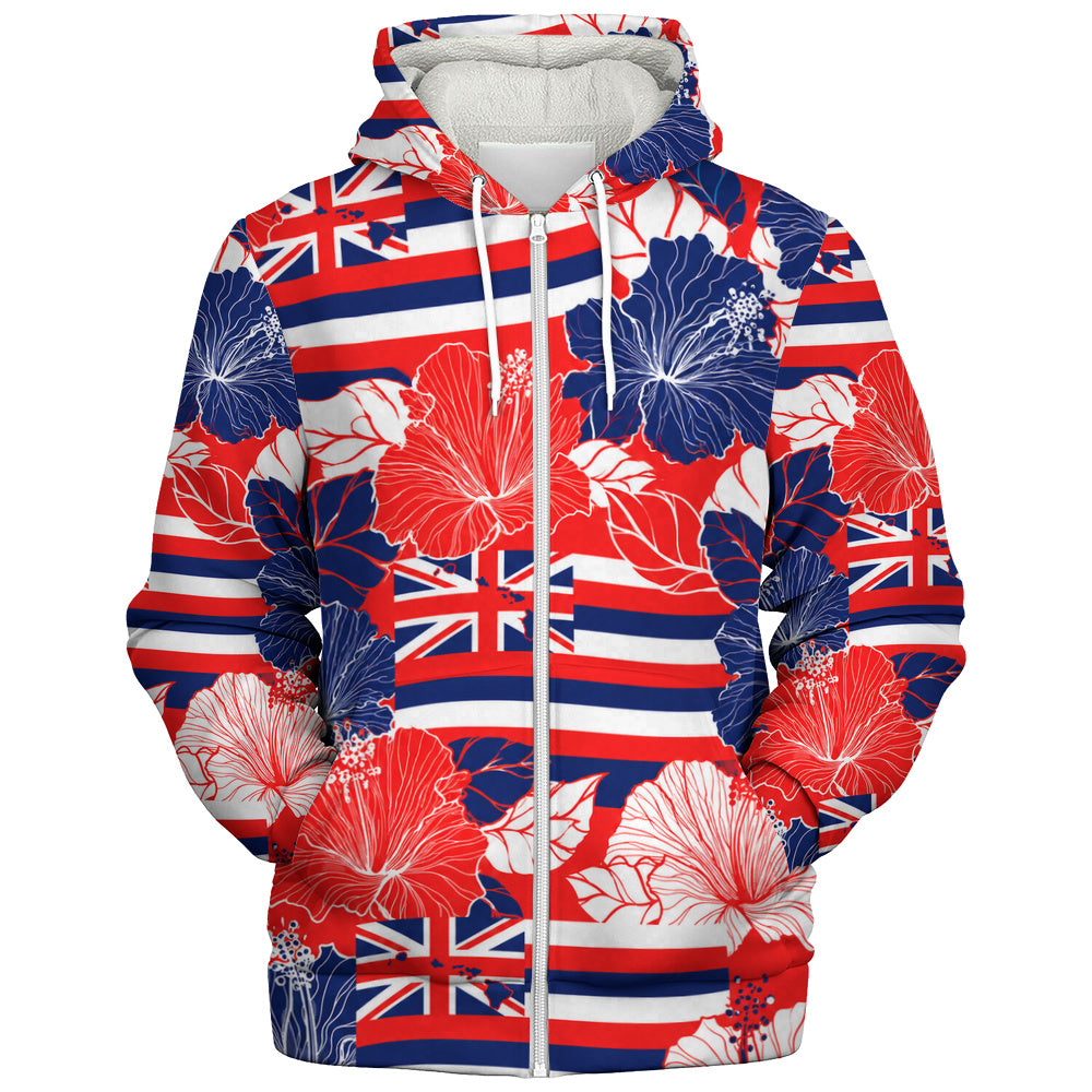 Hawaii Sherpa Hoodie Hibiscus Flag Map Island Pride